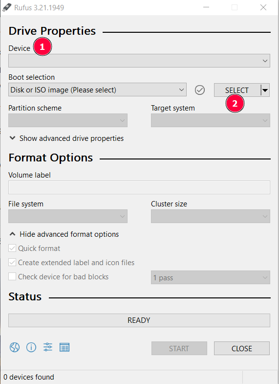 Empty settings for Rufus