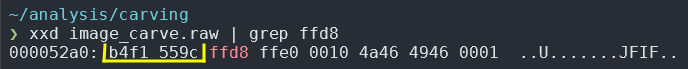Screenshot with the offset and 4 bytes leading up to ffd8 highlighted